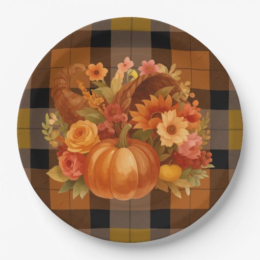 Assiettes En Carton Hiver Thanksgiving Cornucopia (Devant)