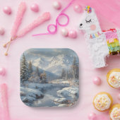 Assiettes En Carton Hivernal Pine Tree Forest Mountains (Fête)