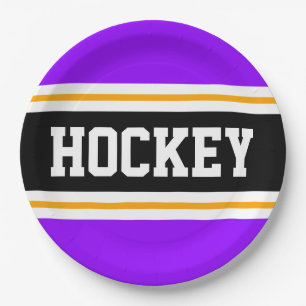 Assiettes En Carton HOCKEY Bright Purple Black Yellow Racing Stripes