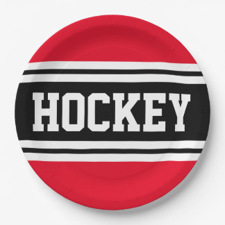 Assiettes En Carton HOCKEY Bright Red Black White Racing Stripes