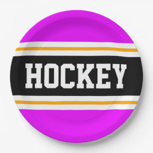Assiettes En Carton HOCKEY Bright rose noir orange rayures de course