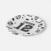 Assiettes En Carton Hockey noir et blanc 12e anniversaire (Angle)