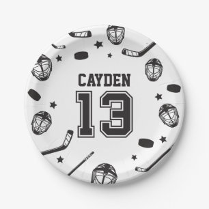 Assiettes En Carton Hockey noir et blanc 13e anniversaire