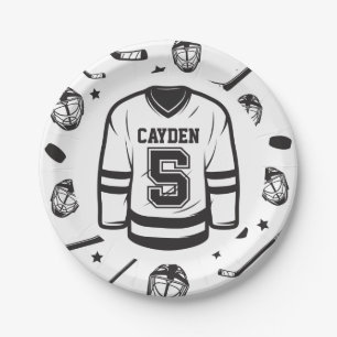 Assiettes En Carton Hockey noir et blanc 5e anniversaire