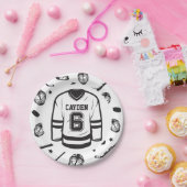 Assiettes En Carton Hockey noir et blanc 6e anniversaire (Fête)