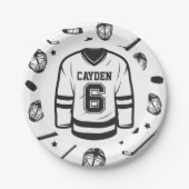 Assiettes En Carton Hockey noir et blanc 6e anniversaire (Devant)