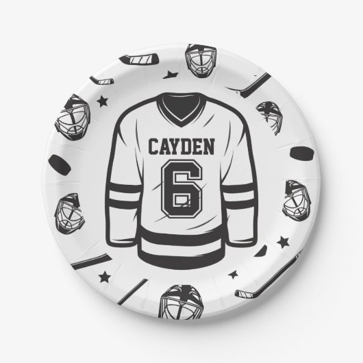Assiettes En Carton Hockey noir et blanc 6e anniversaire (Devant)