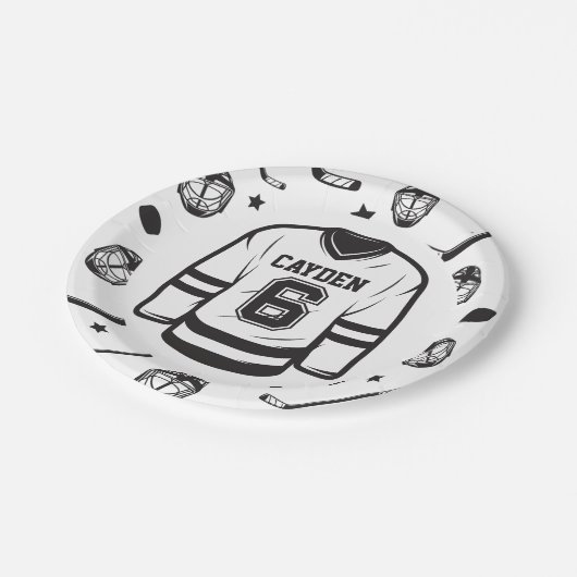 Assiettes En Carton Hockey noir et blanc 6e anniversaire (Angle)