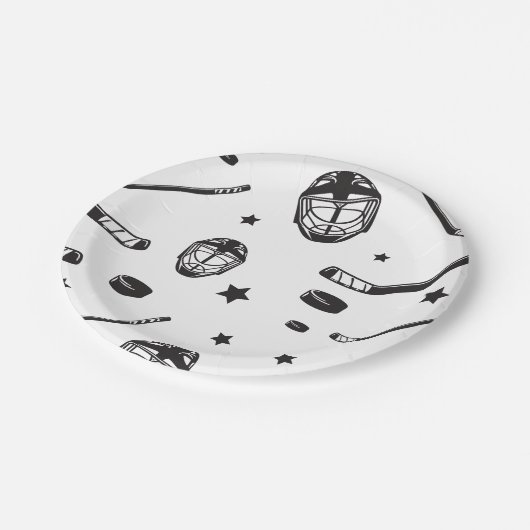 Assiettes En Carton Hockey noir et blanc anniversaire (Angle)