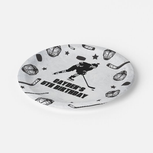Assiettes En Carton Hockey noir et blanc anniversaire (Angle)