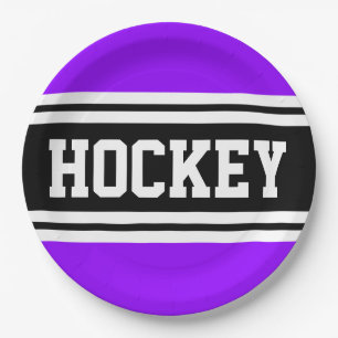 Assiettes En Carton HOCKEY Sporty Purple Black White Racing Stripes