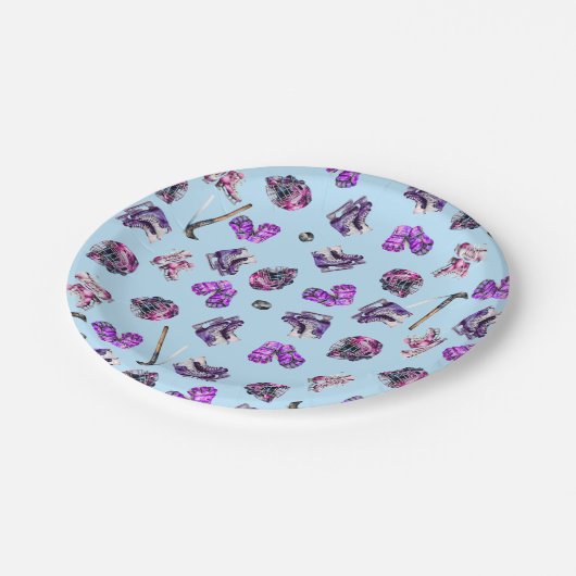 Assiettes En Carton Hockey Sur Glace Filles De Patinage Sur Glace Rose (Angle)