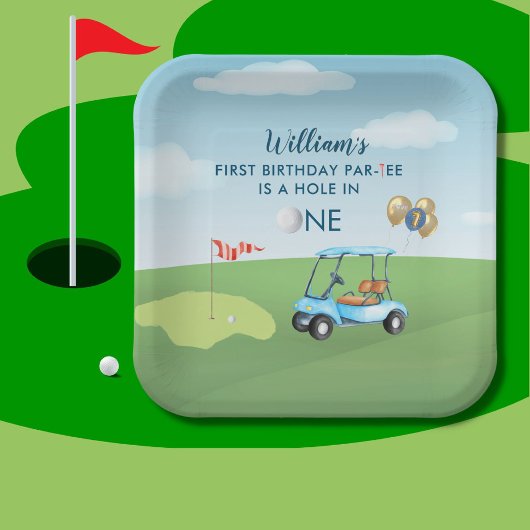 Assiettes En Carton Hole In One Boy Golf Par tee 1er Anniversaire