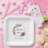 Assiettes En Carton Holiday Cheer Poinsettia Wreath Gold Personalized (Fête)