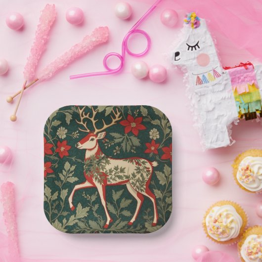 Assiettes En Carton Holiday Cheer Reindeer William Morris Inspired (Fête)