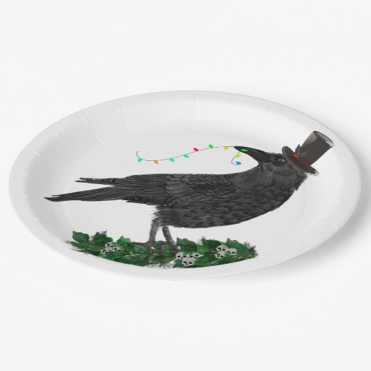 Assiettes En Carton Holiday Crow with Top Hat (Angle)