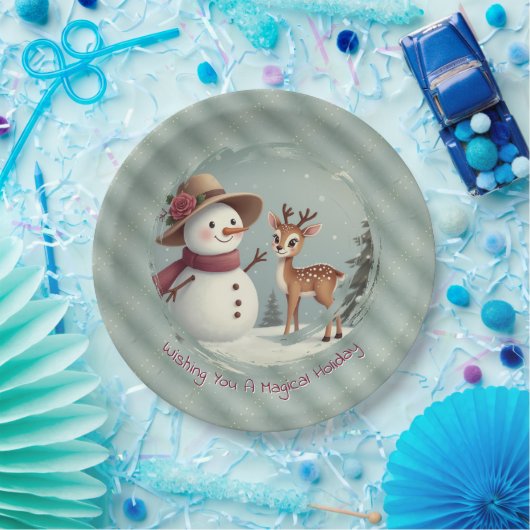 Assiettes En Carton Holiday Designed Snowman And Deer (Fête)