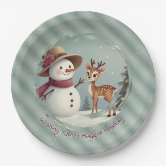 Assiettes En Carton Holiday Designed Snowman And Deer