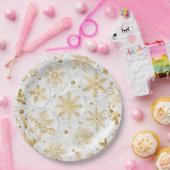 Assiettes En Carton Holiday paper plate in gold and white (Fête)