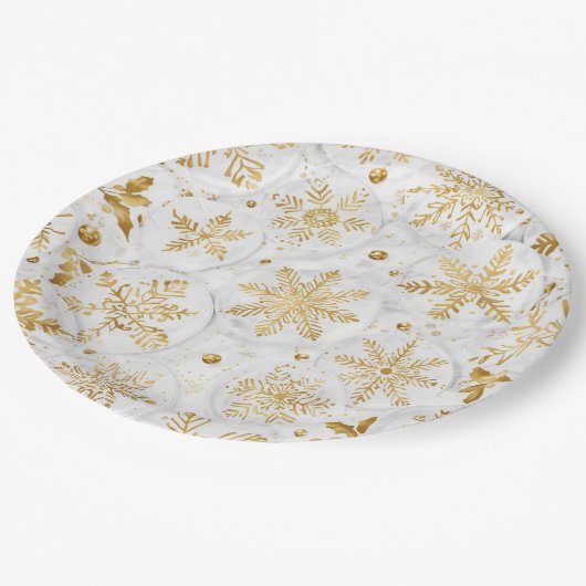 Assiettes En Carton Holiday paper plate in gold and white (Angle)