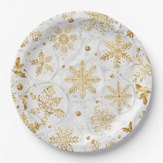 Assiettes En Carton Holiday paper plate in gold and white (Devant)