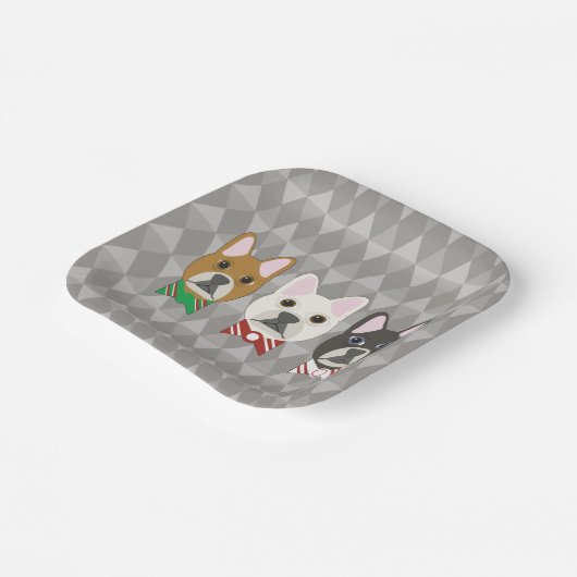 Assiettes En Carton Holiday Pups Gray Diamond (Angulaire)