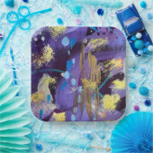 Assiettes En Carton Holiday Purple, Blue, and Gold Abstract Art (Fête)
