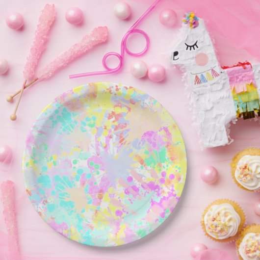 Assiettes En Carton holiES - Splashes pastel motif transparent 1 (Fête)