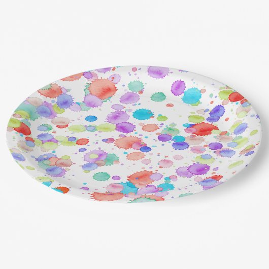 Assiettes En Carton holiES - Splatter multicolore 1 + votre backgr. (Angle)