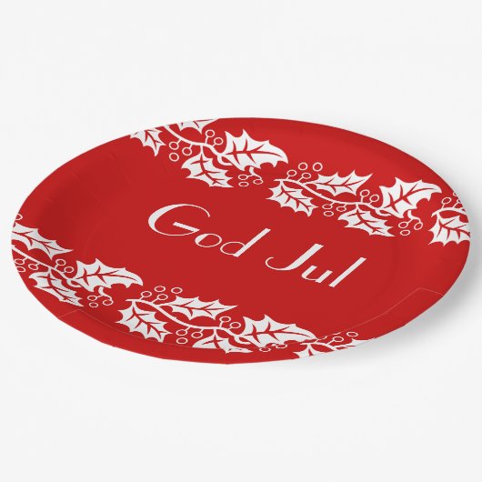 Assiettes En Carton hollies blanches en rouge - Dieu Jul (Angle)