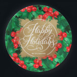 Assiettes En Carton Holly Berries Gold Faux Foil Holiday<br><div class="desc">Joyeuses fêtes en lettrage blanc chic sur une tache de fausse feuille d'or sur un saint et des baies arrière - plan de Noël, ces plaques de papier sont également personnalisées avec votre nom. Idéal pour votre maison ou cadeau comme cadeaux. MÊME serviettes et PLUS de conceptions dans notre magasin....</div>