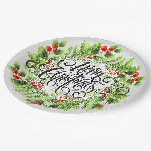 Assiettes En Carton Holly Berries Joyeux Noël (Angle)