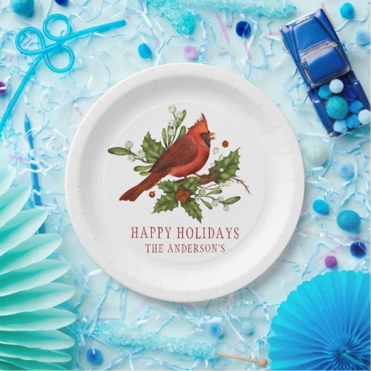 Assiettes En Carton Holly Berry Cardinal Holiday Monogram Mistletoe (Fête)