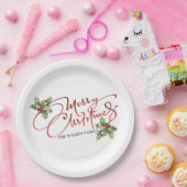 Assiettes En Carton Holly Berry Gradient Red Script Joyeux Noël (Fête)