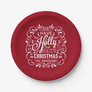 Assiettes En Carton Holly Jolly Christmas Chalk Art Holiday Red Party