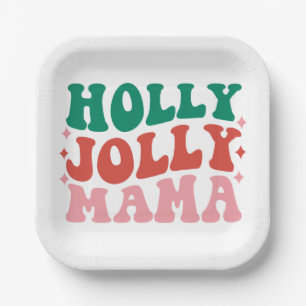 Assiettes En Carton Holly Jolly Mama - Fun Holiday Design