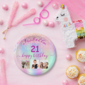 Assiettes En Carton Holographie rose violet photo fête du 21e annivers (Fête)