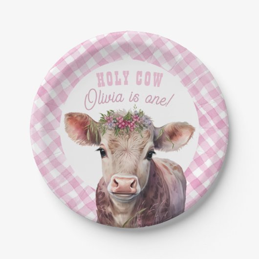 Assiettes En Carton Holy Cow I'm One Pink Cowgirl Party Plates (Devant)