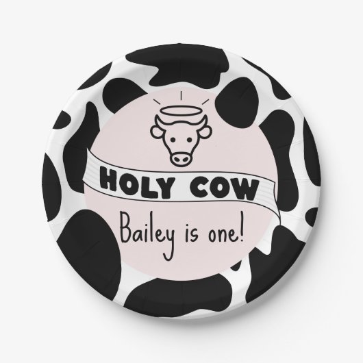 Assiettes En Carton Holy Cow Kid Anniversaire Fête Vache Imprimer mign (Devant)