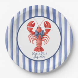 Assiettes En Carton Homard d'été à rayure nautique