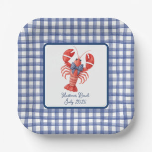 Assiettes En Carton Homard Eté Gingham Bleu Marin 4 Juillet