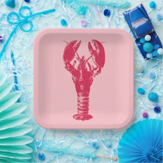 Assiettes En Carton Homard Fuchsia sur rose clair (Fête)