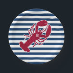 Assiettes En Carton Homard rouge nautique Monogramme Bleu Bleu Blancs<br><div class="desc">Un homard rouge avec votre monogramme ou texte fixé sur un arrière - plan rayé bleu marine et blanc. Un design parfait pour une plage ou une maison d'été au bord de l'océan, cuire à la langouste sur le rivage, se réunir ou simplement vivre au quotidien. Cliquez sur le logo...</div>
