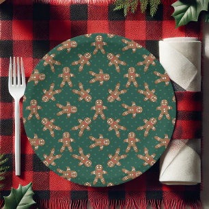 Assiettes En Carton Homme en pain d'épices à pois verts Noël