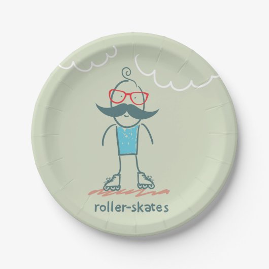 Assiettes En Carton Homme sur Rollerskates (Devant)