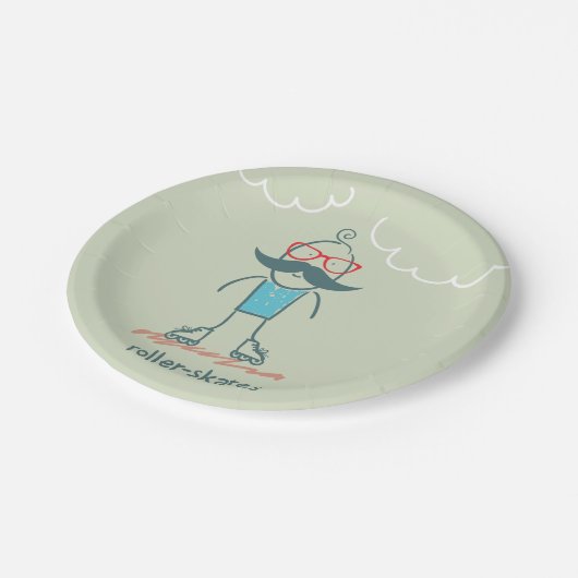 Assiettes En Carton Homme sur Rollerskates (Angle)