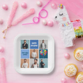 Assiettes En Carton Hommes Photo Collage personnalisé bleu fête d'anni (Fête)