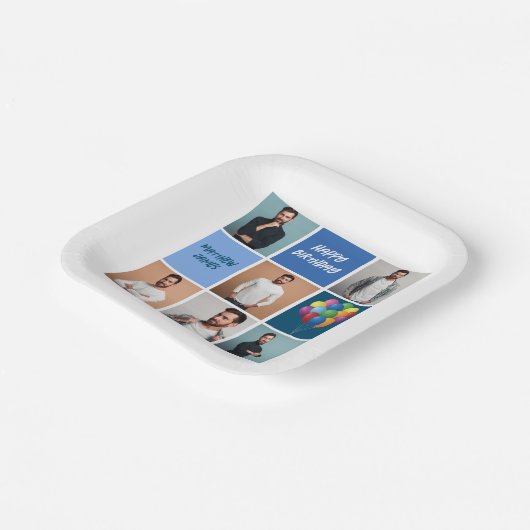 Assiettes En Carton Hommes Photo Collage personnalisé bleu fête d'anni (Angulaire)