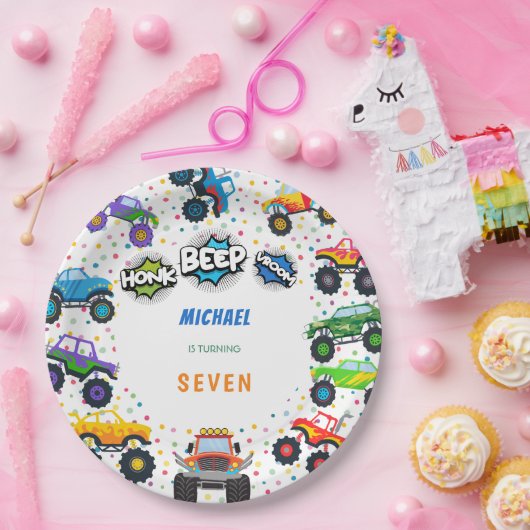 Assiettes En Carton Honer beep vroom monstre camions garçon anniversai (Fête)
