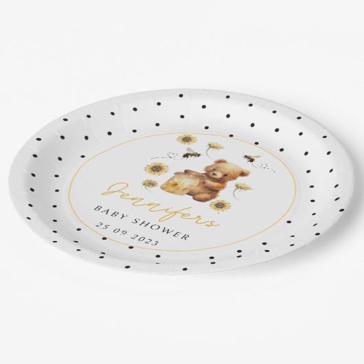 Assiettes En Carton Honey abeille en peluche ours bébé pois (Angle)